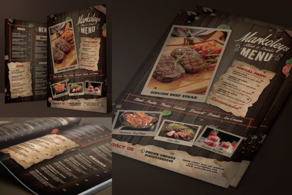 复古质朴咖啡馆/西餐厅菜单设计PSD模板素材 Rustic Cafe Menu