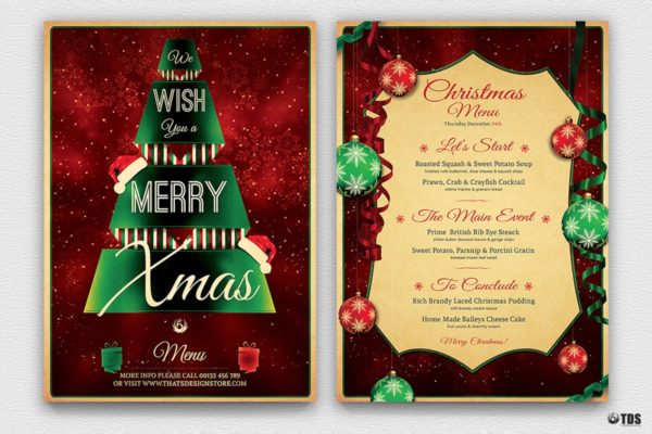 圣诞节庆典餐厅菜单设计PSD模板素材V7 Christmas Menu Template V7