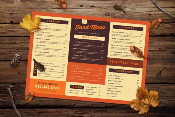 复古秋季元素食物菜单设计PSD模板素材 Retro Food Menu