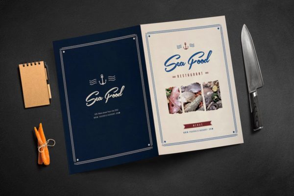 复古质朴海鲜餐厅食品菜单设计PSD模板素材 Rustic Sailor Food Menu