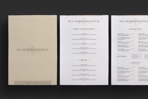 极简规则排版风格西餐厅菜单设计PSD模板素材 Restaurant Menu