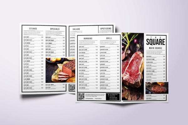 经典极简双折A4&美国信纸大小美食菜单设计PSD模板素材 Classic Minimal Bifold A4 & US Letter Food Menu