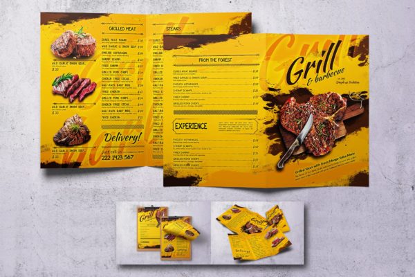 BBQ西式烧烤菜单设计PSD模板素材 BBQ Vintage Food Menu Bundle