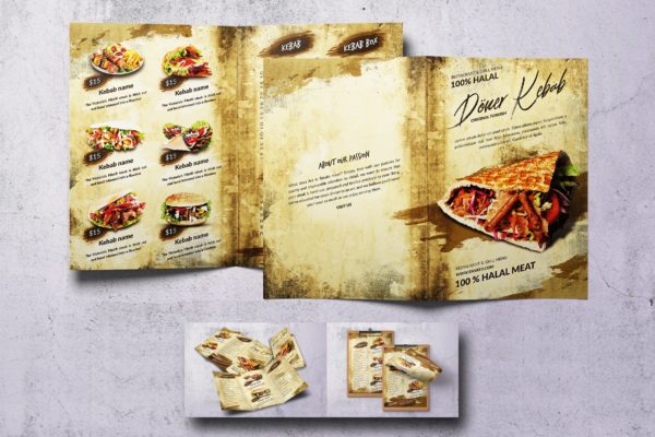 土耳其烤肉菜单设计PSD模板素材 Doner Kebab Vintage Food Menu Bundle