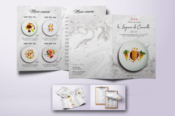 极简优雅设计风格西餐厅菜单设计PSD模板素材 Minimal Elegant Food Menu Bundle