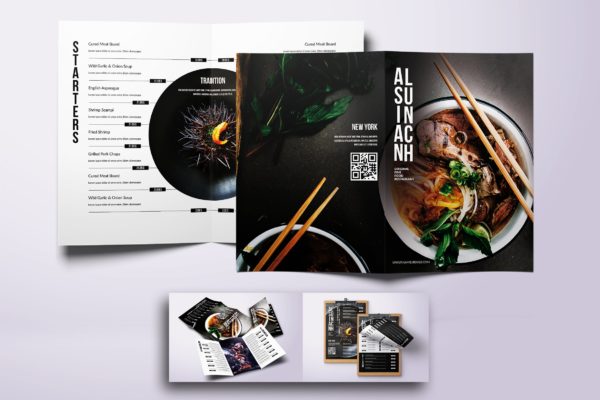 亚洲美食餐馆菜单设计PSD模板素材汇总 Asian Cuisine Elegant Food Menu Bundle