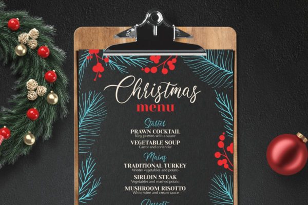 圣诞节晚餐派对菜单设计PSD模板素材 Christmas Dinner Party Menu