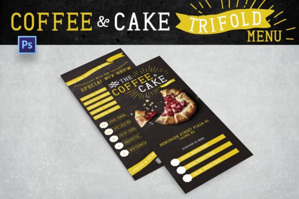 黑板报风格三折页咖啡店菜单设计PSD模板素材 Blackboard Trifold Coffee Shop Menu