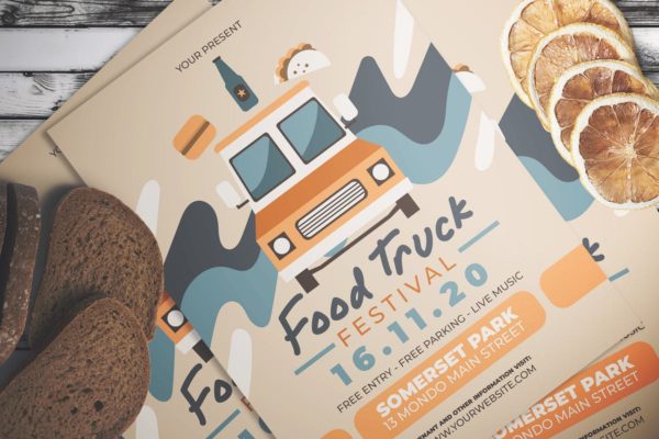 欧美快餐车复古点餐菜单设计PSD模板素材 Food Truck Fest Flyer