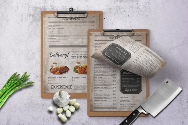 复古做旧设计风格餐厅菜单设计PSD模板素材 Vintage Food Menu