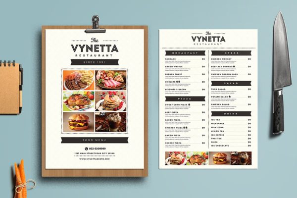 西餐厅菜单设计PSD模板素材设计PSD素材 Simple Restaurant Food Menu Package