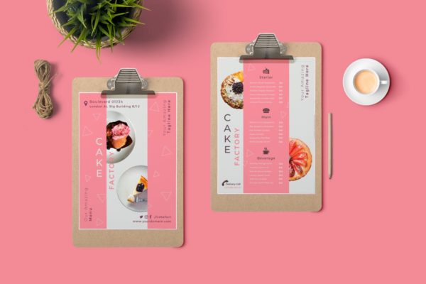 糕点面包烘培店美食菜单设计PSD模板素材 Cake Restaurant Menu