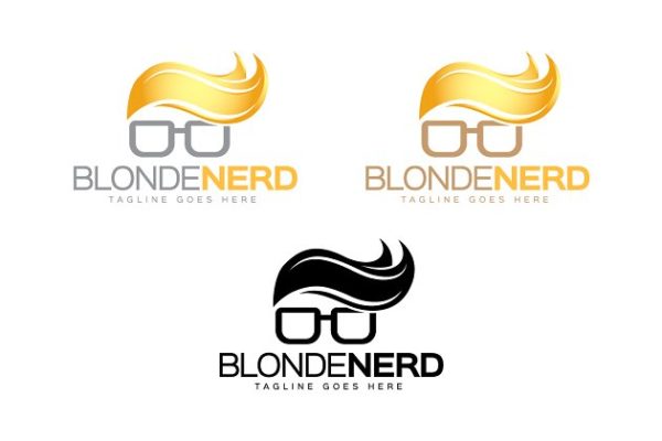 金色的书呆子图形阅读主题Logo设计模板精选 Blonde Nerd Logo