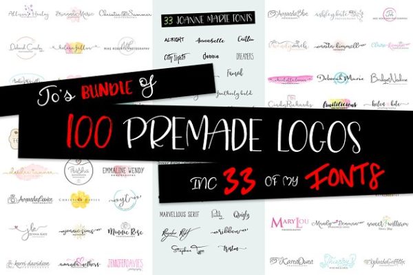 100款预制Logo设计模板精选和Logo设计字体汇总 Logo bundle and Font Bundle