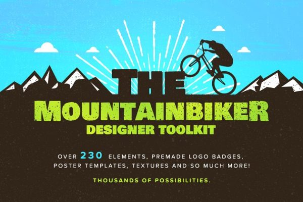 山地自行车极限运动品牌Logo设计模板精选 The Mountain Biker – Logo Badge Kit