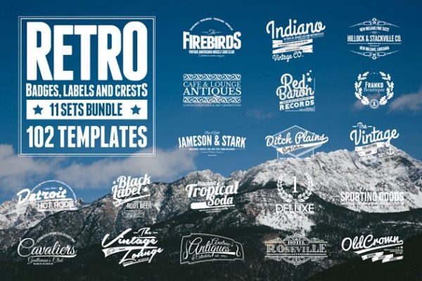 102个复古徽章，标签和Logo设计模板精选 102 Retro Badges, Labels and Crests