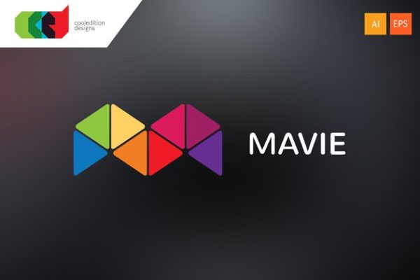 多彩三角形组合图形Logo设计模板精选 Mavie – Logo Template + Free BC