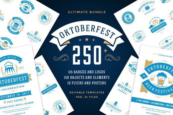 啤酒节主题Logo徽标模板/设计元素 Oktoberfest big bundle