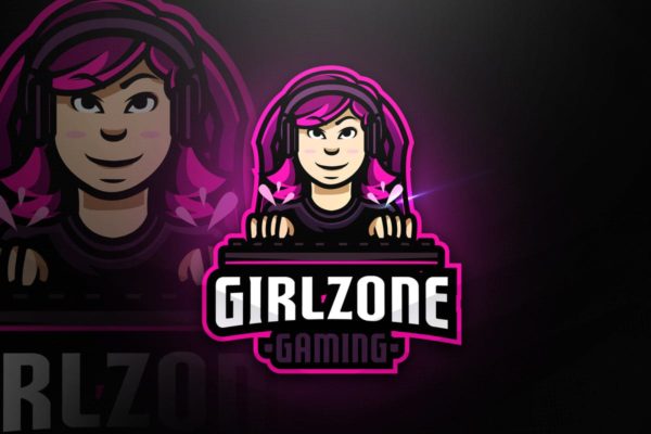 女生游戏卡通形象Logo设计模板精选 Girlzone Gaming – Mascot & Esport Logo