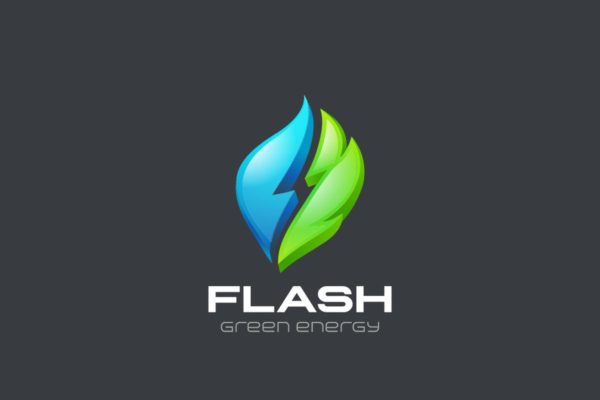 绿色能源主题Logo设计模板精选 Logo Flash Green Alternative Energy Water and Leaf