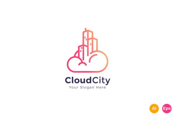 云服务云储存服务品牌Logo设计模板精选 Cloud City Logo Template