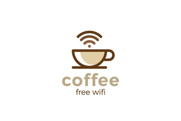 咖啡馆免费Wifi服务品牌Logo设计模板精选 Logo Coffee Cup WiFi Linear style
