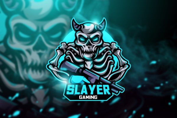 杀手骷髅游戏竞技俱乐部战队队徽Logo设计模板精选 Slayer Gaming – Mascot & Esport Logo
