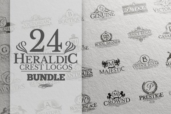 24款复古徽章纹章Logo设计模板精选 24 Heraldic Crest Logos Bundle