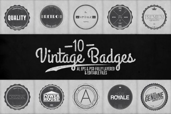 复古黑白配色徽章Logo设计模板精选V.2 Vintage Badges Vol.2