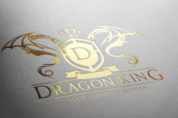 带翅膀金箔龙商业标志Logo设计模板精选 Dragon King Logo