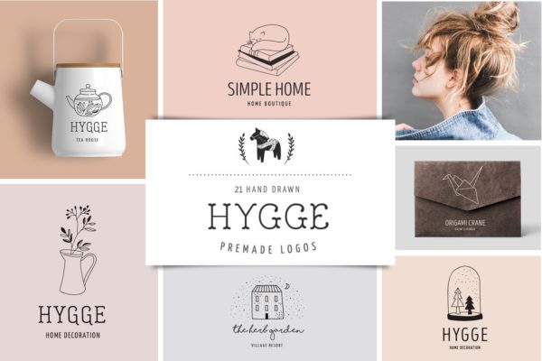 欧式手绘风格Logo设计模板 Hygge – premade logo collection