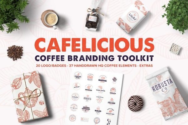 咖啡品牌专业Logo设计模板汇总 Cafelicious – Coffee Branding Kit