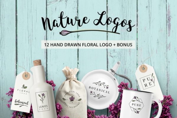 自然＆花卉主题天然有机植物相关品牌Logo设计模板 Nature & Floral Logos + BONUS