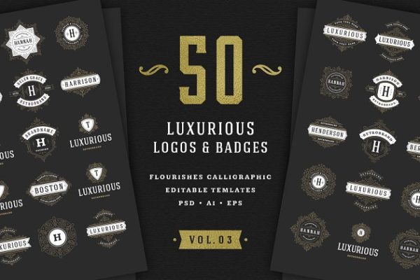 50款复古豪华奢侈品品牌标志模板 50 Luxurious logos & badges
