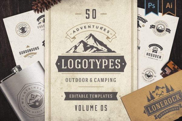 50款户外品牌Logo徽标设计模板 50 Outdoor logos and badges