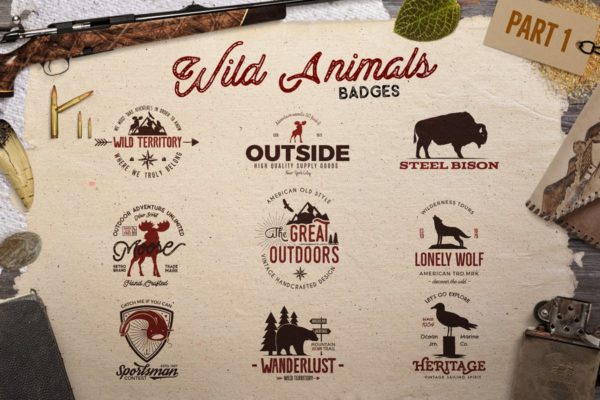 野生动物图形复古Logo徽章设计模板V1 Wild Animals Vintage Logo / Badges [Part 1]
