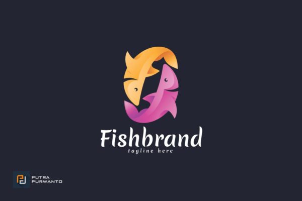 创意双鱼图形品牌Logo设计模板精选 Fish Brand – Logo Template