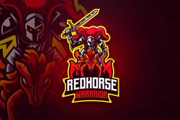 红马骑士电子竞技队徽Logo设计模板精选 RedHorse Warrior – Mascot & Esport Logo