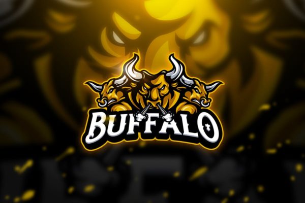 三头愤怒的公牛电子竞技吉祥物Logo标志设计模板V1 Buffalo – Mascot & Esport Logo