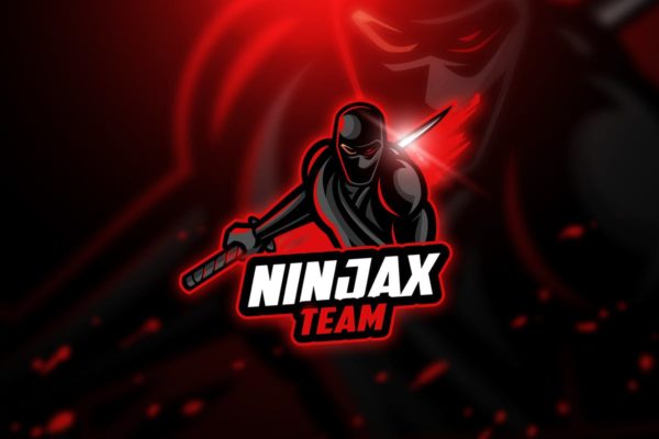 带剑蒙面忍者黑武士电子竞技战队Logo设计模板精选 Ninja 2 – Mascot & Esport Logo