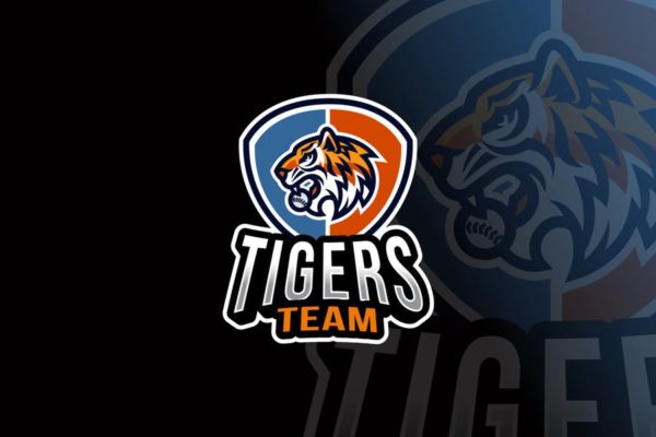 老虎卡通形象篮球队队徽图案Logo设计模板 Tigers Baseball Logo Template