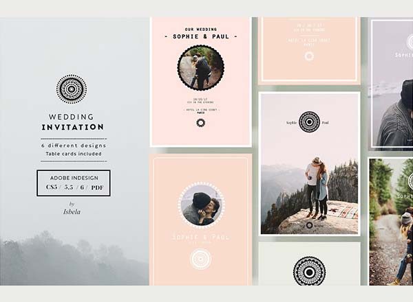 不一样的大气简约风格的婚礼邀请函制作模版[indd]