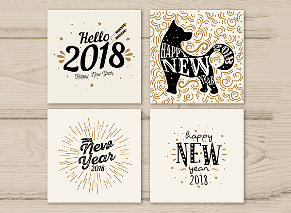 手绘2018新年贺卡制作矢量素材 Hand drawn greeting cards Free Vector