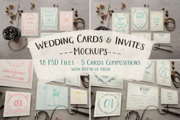 乡村婚礼邀请物料样机 Rustic Wedding Invitation Mockup