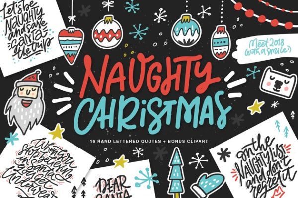 可爱圣诞祝福语&剪贴画素材 Fun Christmas Lettering & Clipart