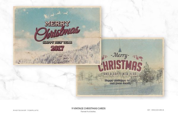 9款复古怀旧风格圣诞贺卡制作模板 9 Vintage Christmas Cards