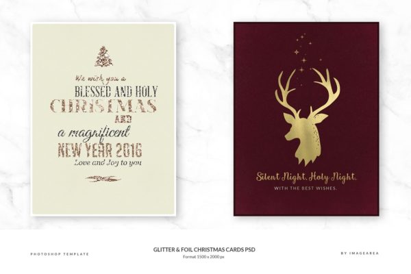 闪粉&金箔圣诞卡PSD模板汇总 Glitter & Foil Christmas Cards PSD