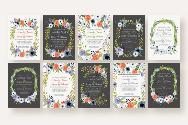 绽放花卉婚礼设计物料水彩素材汇总 Watercolor Blooms Wedding Collection