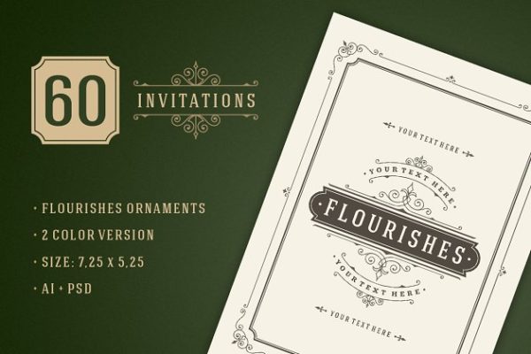 60款老式装饰邀请函制作模板 60 Vintage ornament invitations
