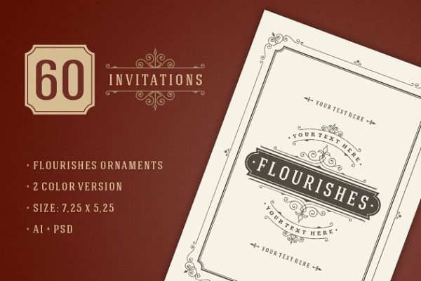 60年代复古风格简约装饰邀请函制作模板 60 Vintage ornament invitations